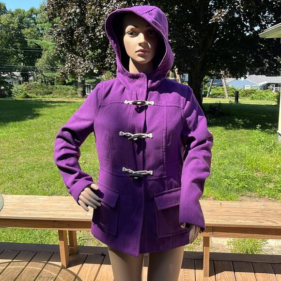 Old Navy Hooded Pea Coat Purple Small - Picture 8 of 8